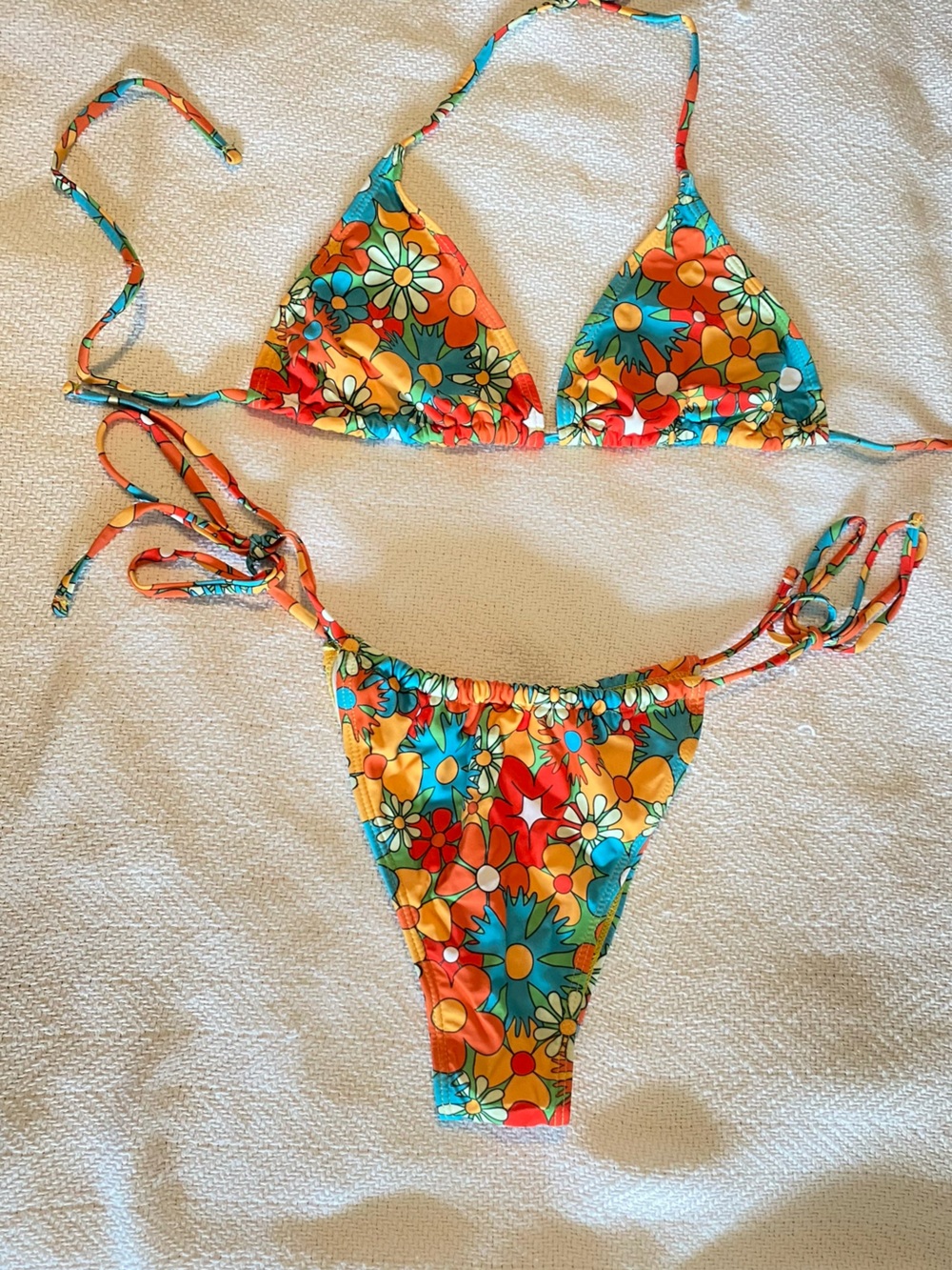 NWOT Multicolor Floral String Bikini - Orange Blue Red Yellow